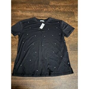 Edgly Black Sparkle Studded Mineral Wash Short Sleeve T-Shirt Top Size S